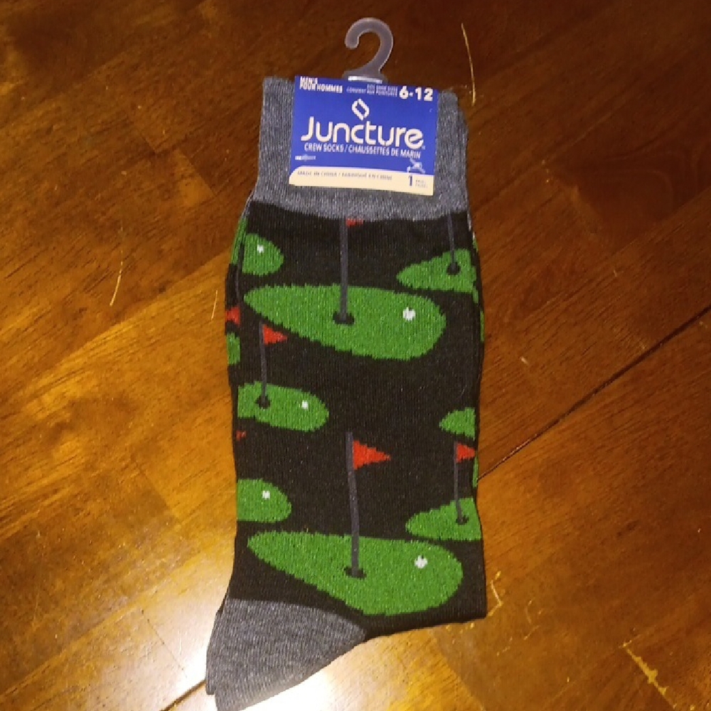 Casual Socks in Black and Green with Golf Course Design